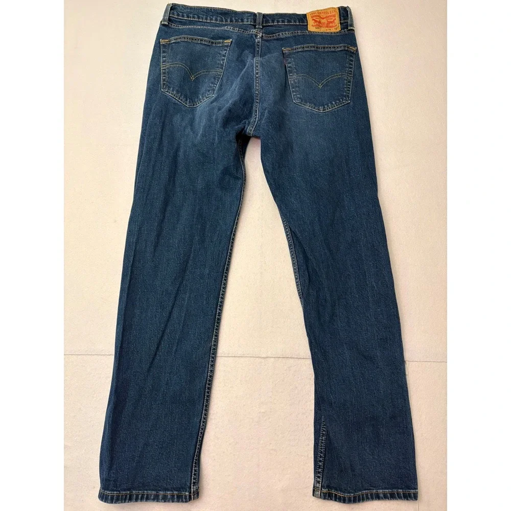 Levis 505 Regular Fit Jeans Mens 35x32 Dark Wash Blue Straight Leg Denim